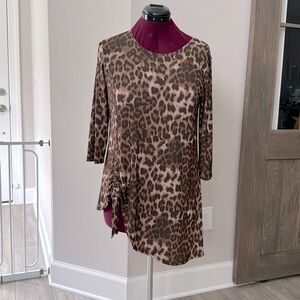 Clara Sun Woo Leopard Animal print asymmetrical tunic Top M Made in USA‎ Brown